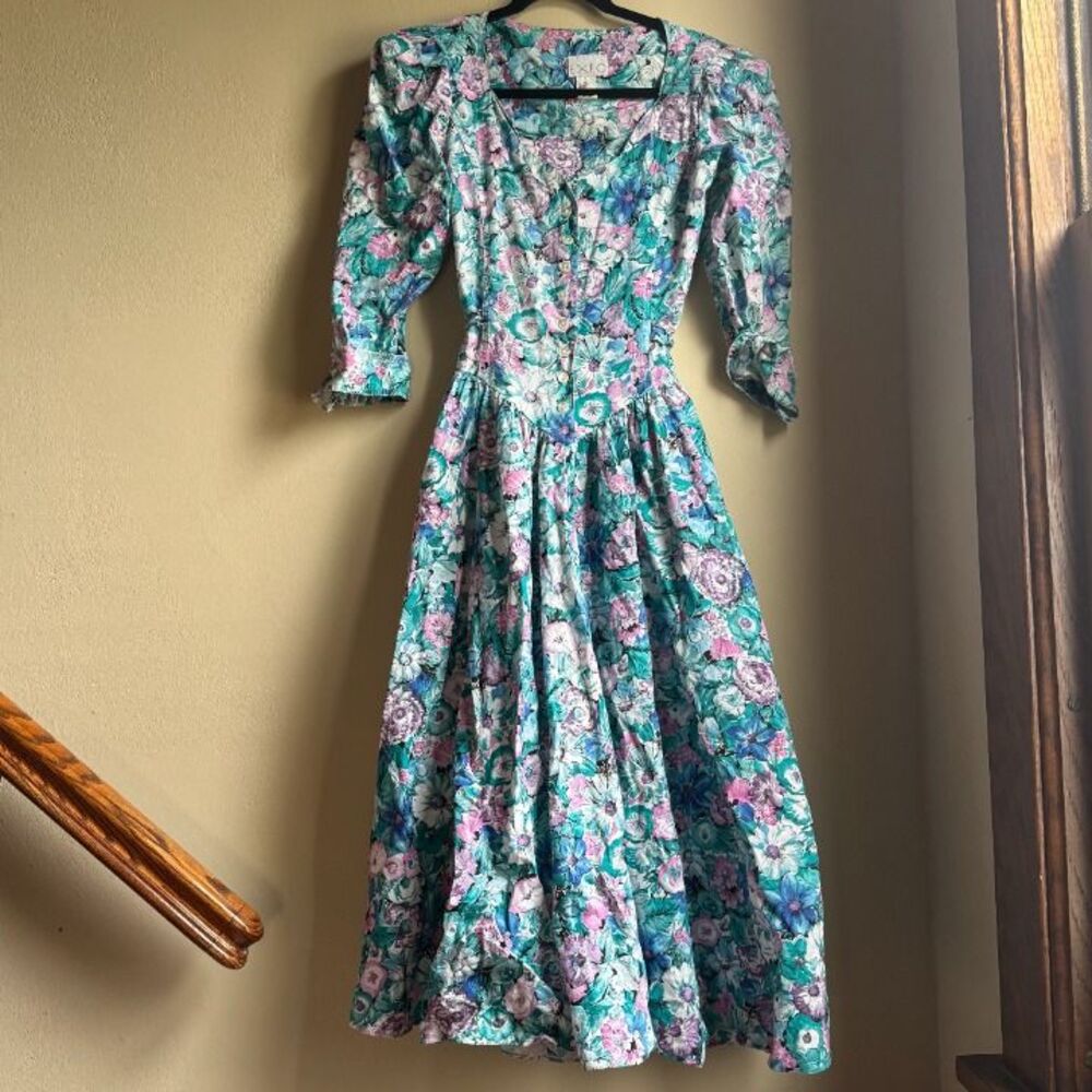 VTG 80s Blue Floral Dress
